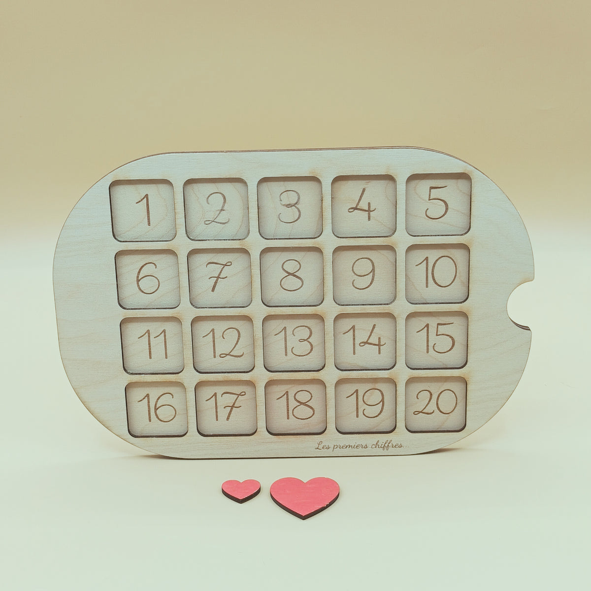 Insert apprentissage Chiffres artisanale – Les idées de Liloumilla, jeu sensoriel fait main en France.