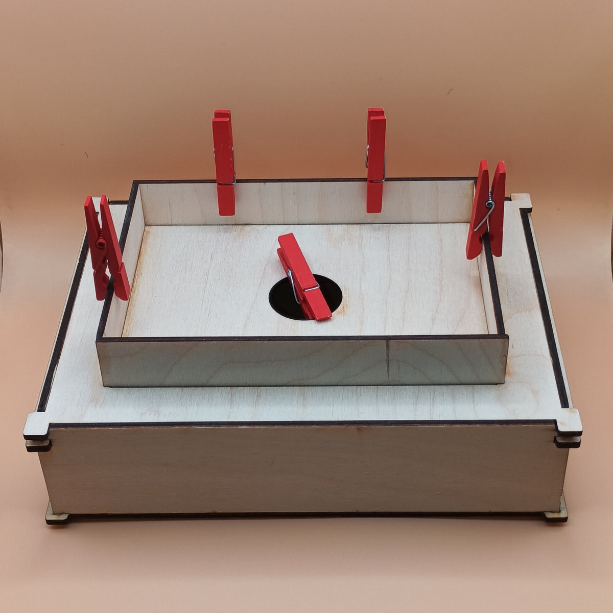 Détail de la Task Box Pince à linge artisanale, jeu de manipulation pour enfants.